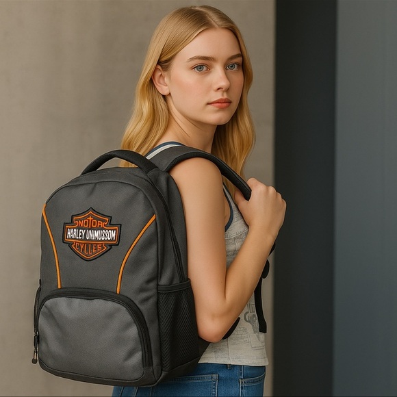 Harley-Davidson Backpack NWOT | Black & Orange Bar & Shield Logo | 14x11x5 main image 4